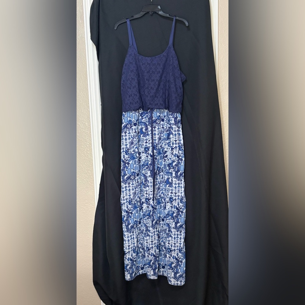Faded Glory Navy and White Floral Jumpsuit